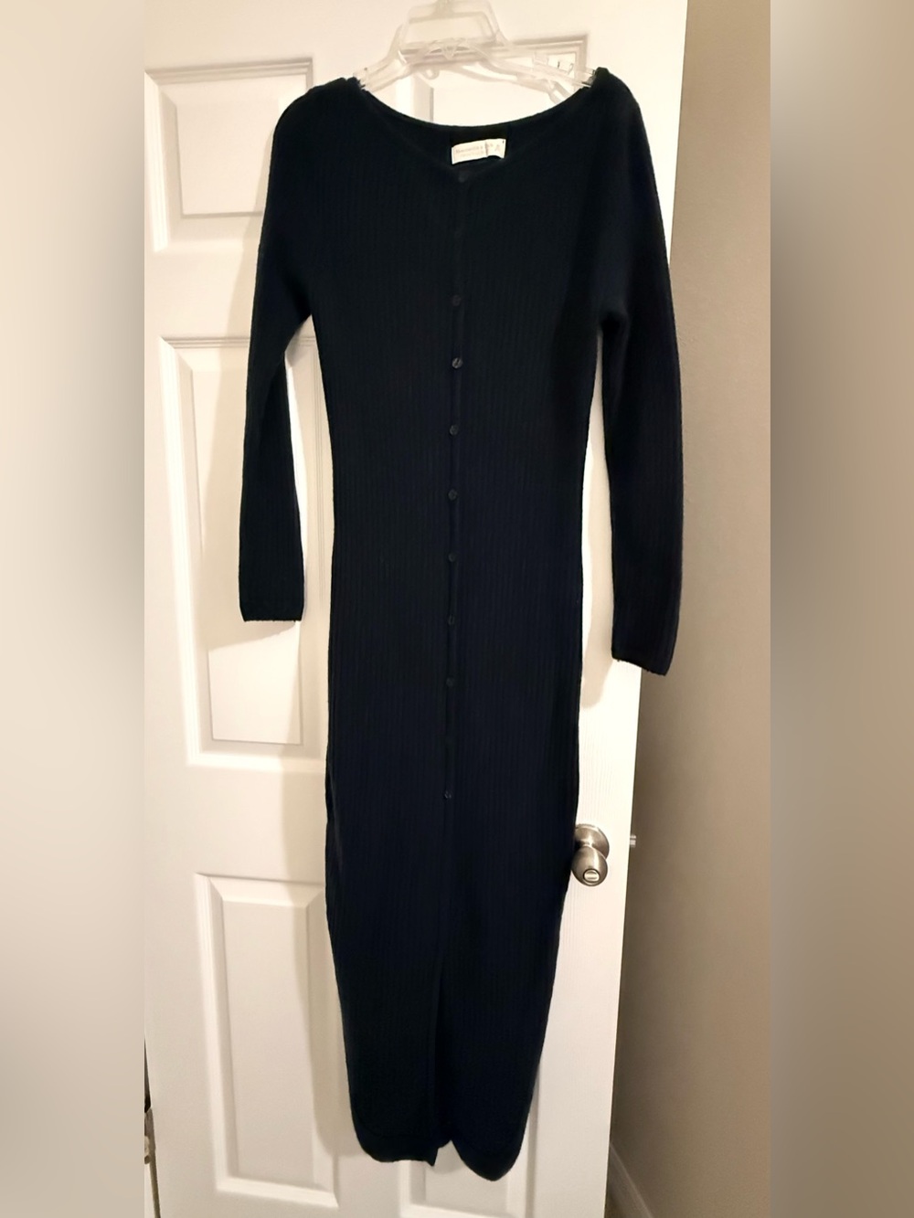 Abercrombie & Fitch Merino Wool Blend Button-Front Long-Sleeve Maxi Dress